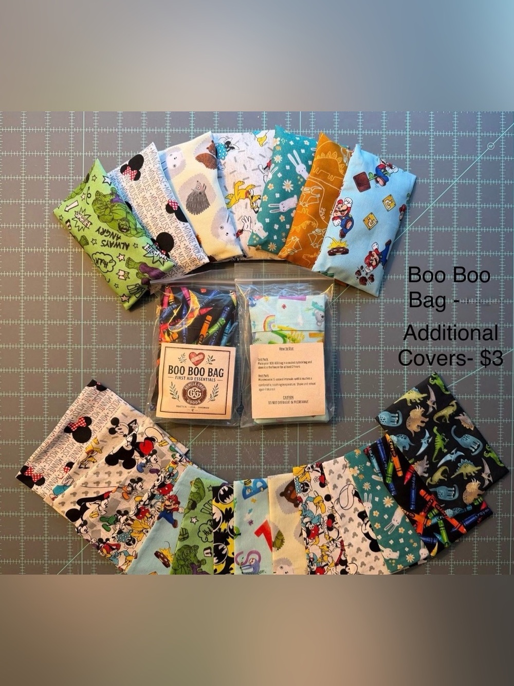 Hand Crafted Ice/Hot Ouchie Bags — Blue, Green, Yellow, Orange, Black, White